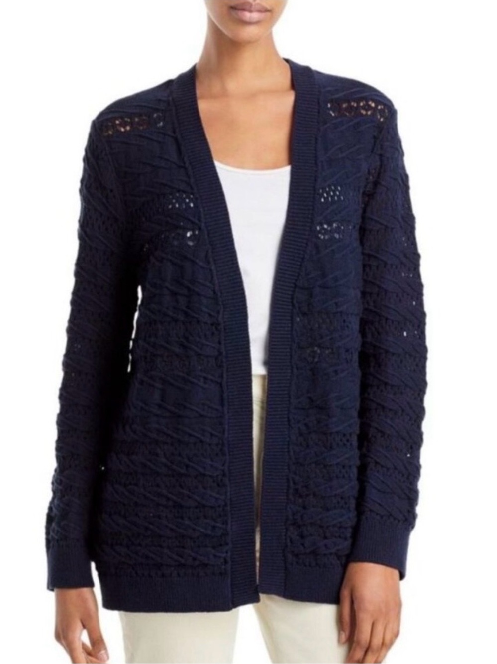 Kobi Halperin Martina Sweater Size S Blue Crochet Open Front Knit Old Money Chic
